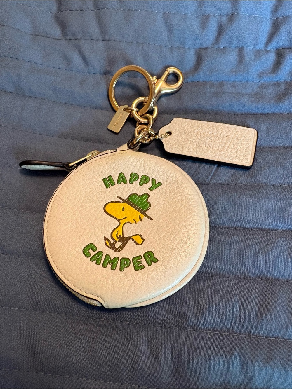 Coach Cream Happy Camper Round Leather Coin Case Keychain